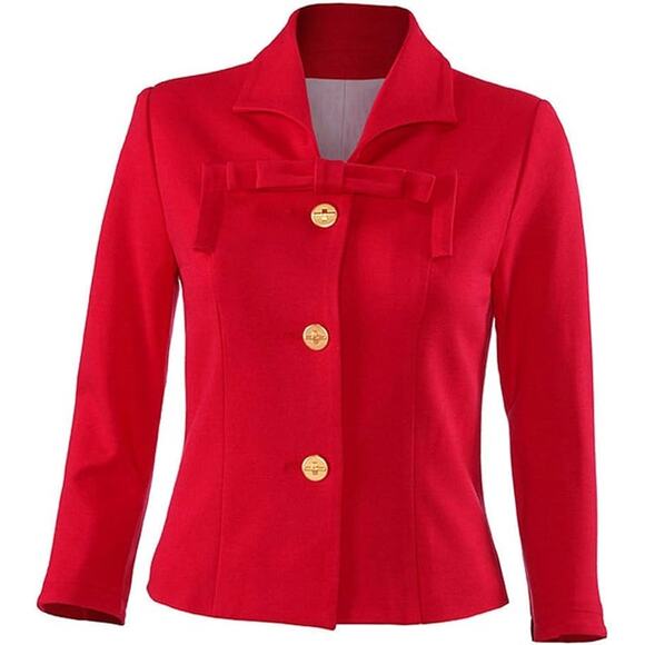 CAbi Beau Bow Gold Button Lined Red Blazer Size 10 - Picture 6 of 13